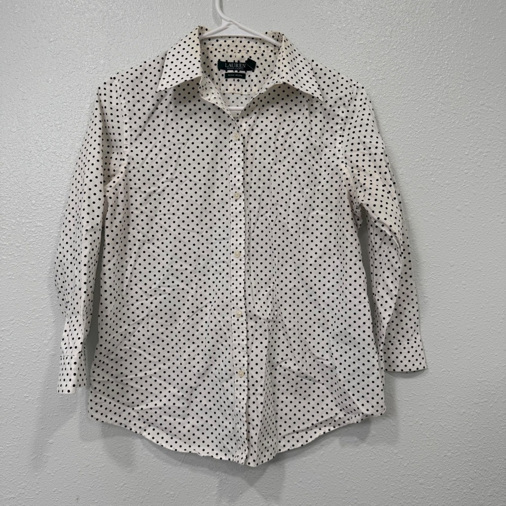 Lauren Ralph Lauren Mens Black Polka Dot Non Iron Cotton Button Down Shirt M